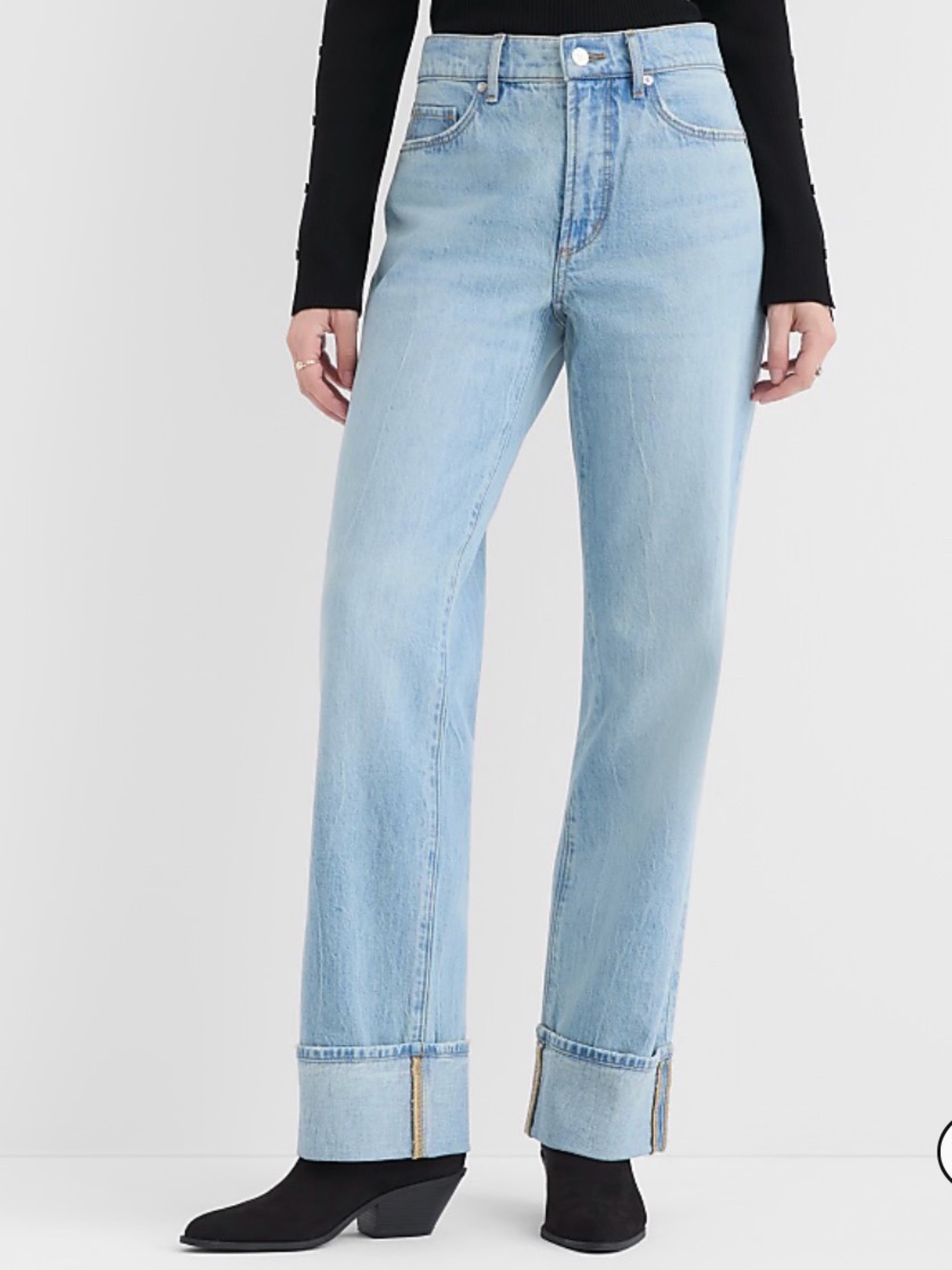 LOFT Rivete Cuffed Mid Rise Relaxed Straight Jeans in Light Wash